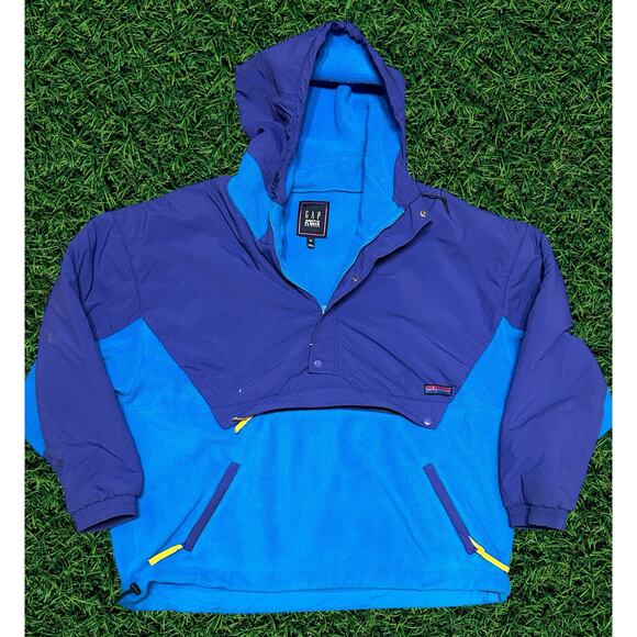 GAP Arctic Fleece Mountain Anorak Coat - Purple/ Blue Color Block - XXL - Picture 1 of 4